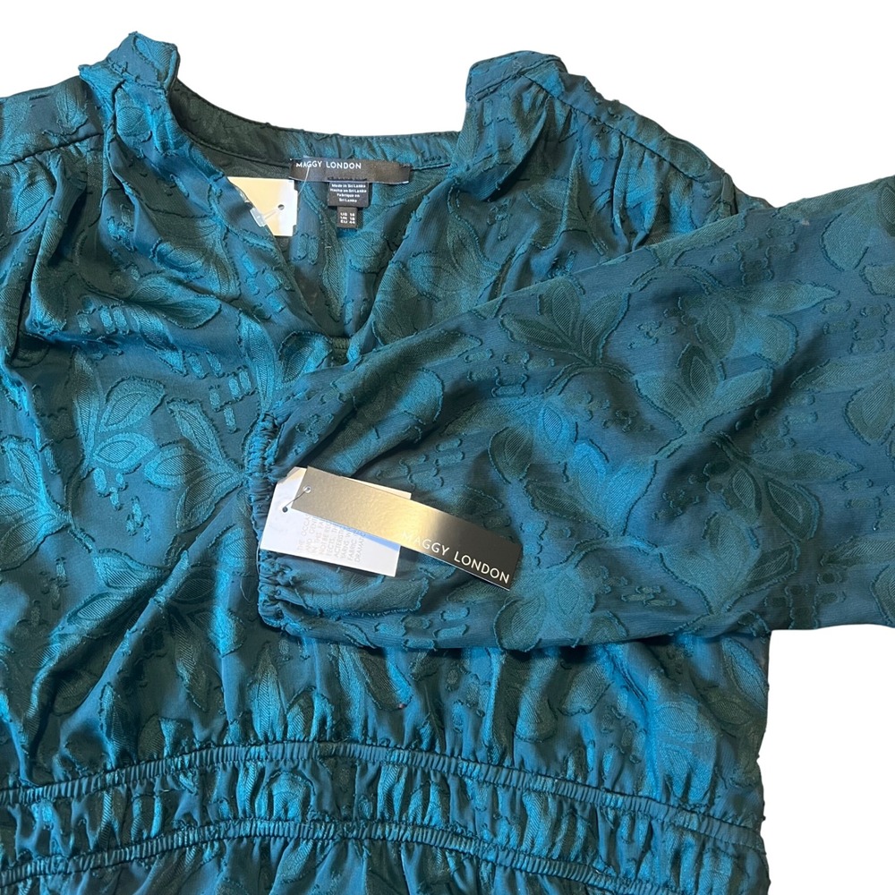 NWT Maggy London Melanie Dark Green Floral Burnout Tiered Dress Size 14